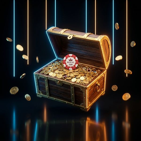 Treasure case overflowing with gold coins and chips